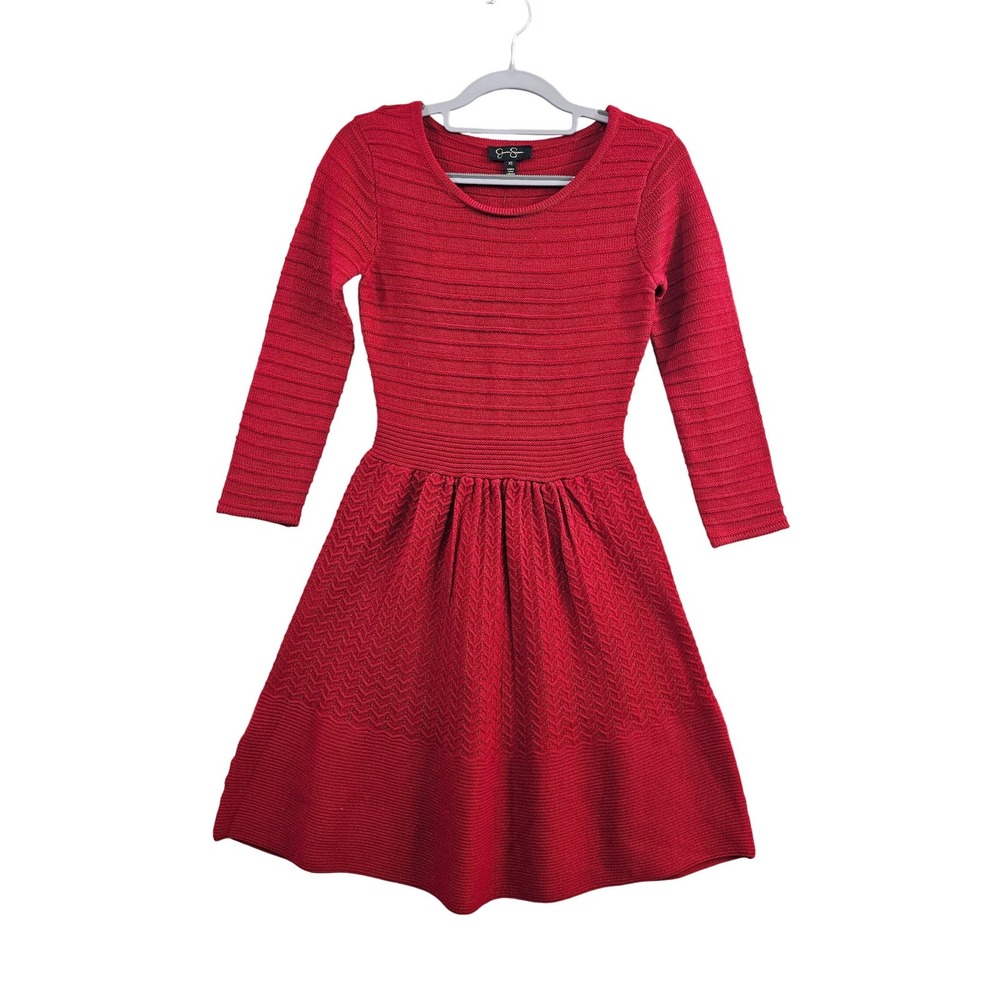 Jessica Simpson Grivola Sweater Dress Womens XS‎ Red Chili Pepper Knit Fit Flare